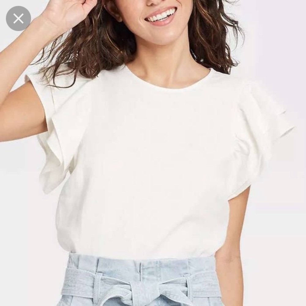 A new day cute linen blend ruffle sleeve top